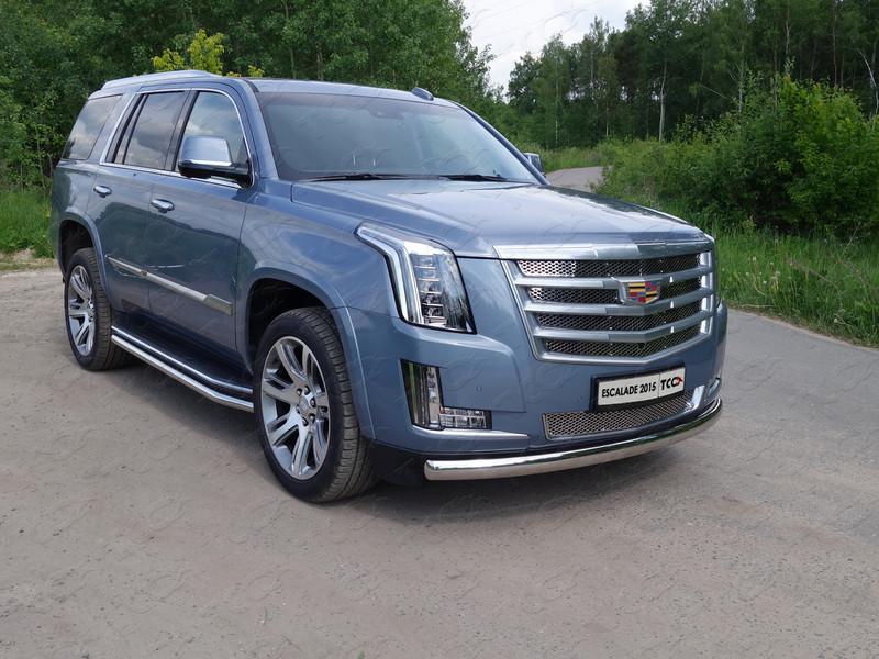Защита передняя нижняя (овальная) 75х42 мм для автомобиля Cadillac Escalade 2015, TCC Тюнинг CADESC15-03