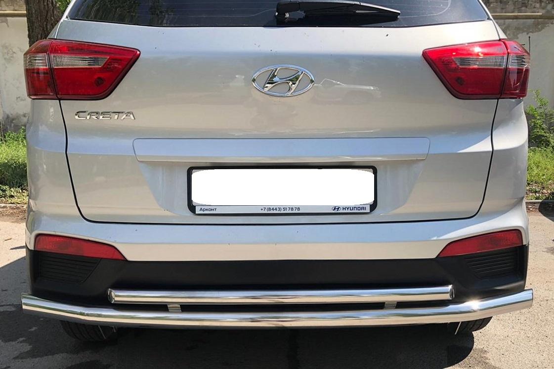 Защита заднего бампера  двойная (радиус) для автомобиля Hyundai Creta арт. HYC.16.16, Россия