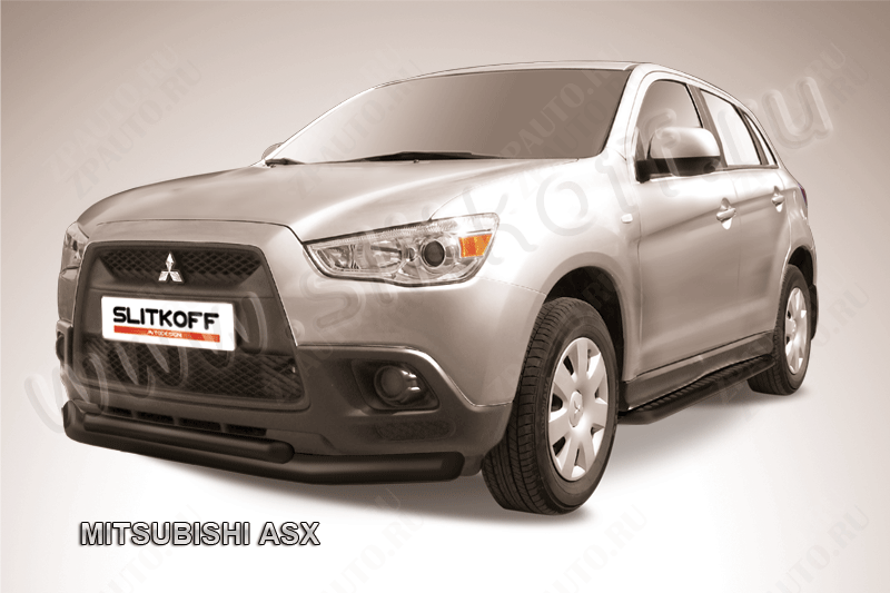 Защита переднего бампера d76+d57 двойная черная Mitsubishi ASX (2010-2013) , Slitkoff, арт. MAS001B
