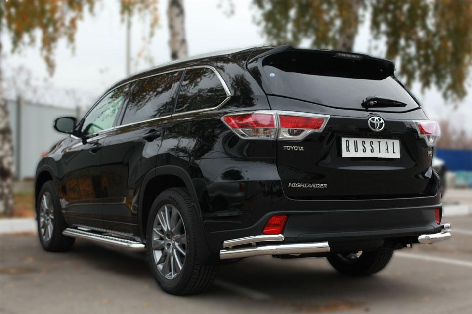 Защита заднего бампера уголки d57/42 для Toyota Highlander 2013-2016, Slitkoff THRZ-001928