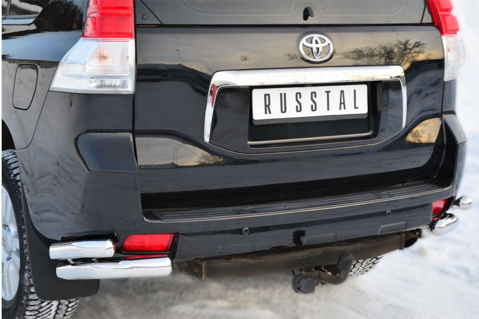 Защита заднего бампера двойная уголки d76/57 для Toyota Land Cruiser Prado 150, Slitkoff PNZ-001620