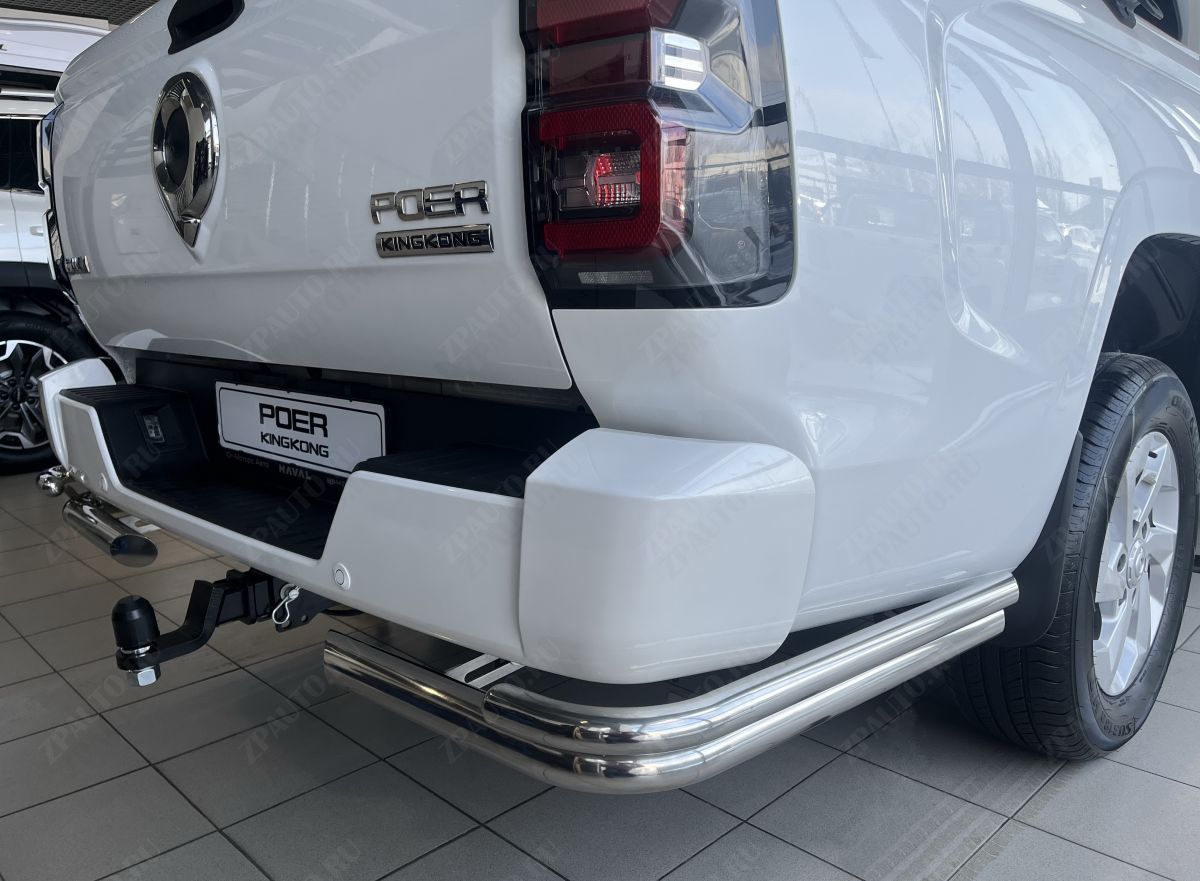 Защита заднего бампера  угловая двойная под фаркоп для автомобиля Great Wall Poer KingKong 2023 арт. GWPKK.23.20