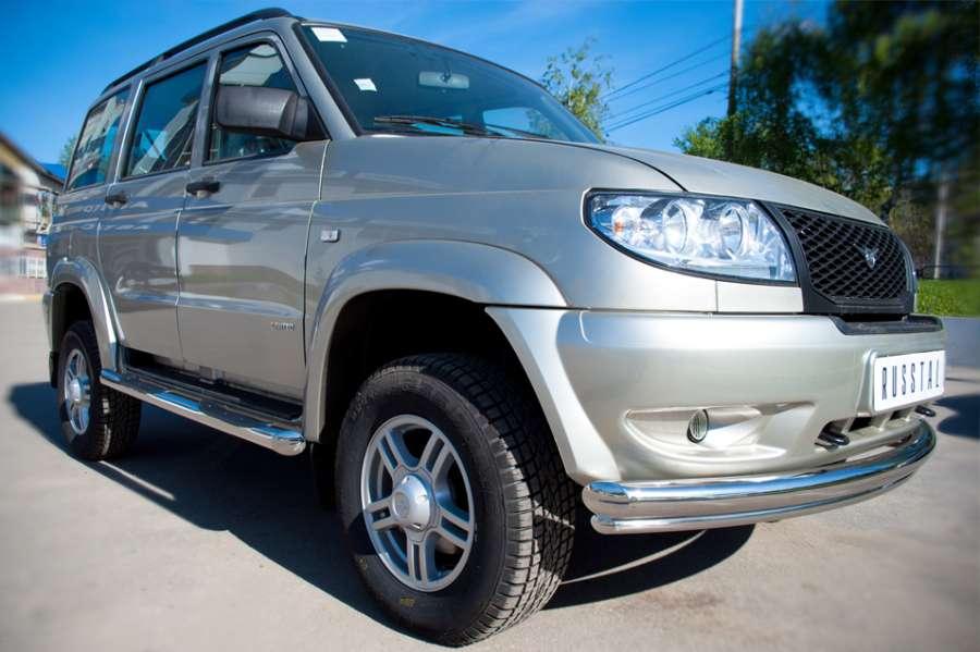 Пороги труба d76 с накладками вариант 1 для UAZ Patriot, Slitkoff UPT-0005051