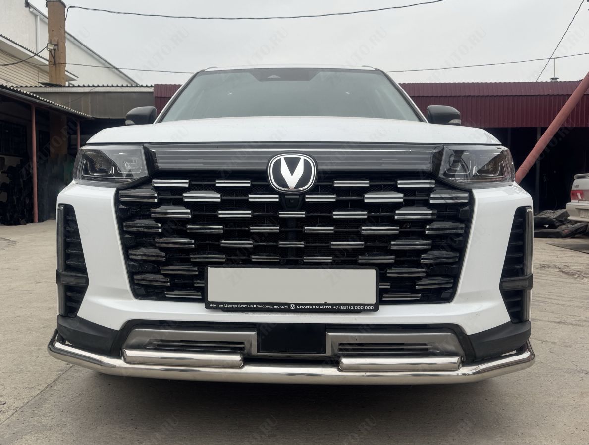 Защита переднего бампера двойная с подгибами для автомобиля Changan CS95 2023 арт. CGCS95.23.03-1