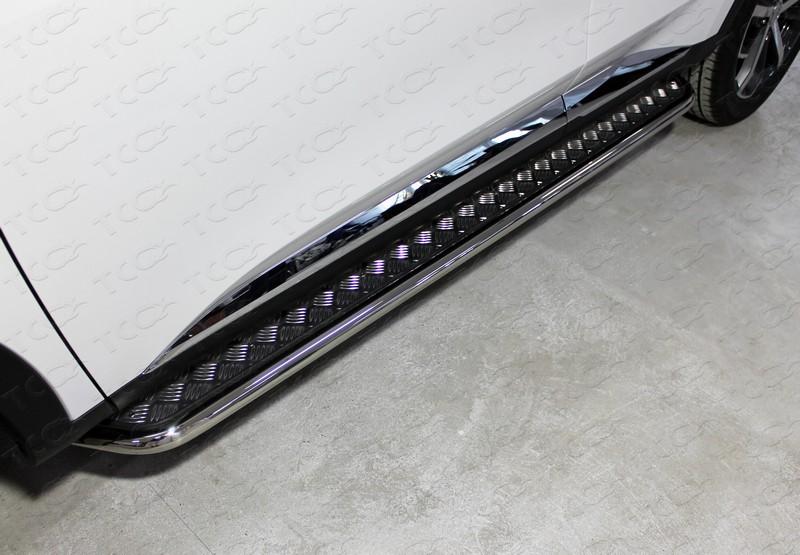 Пороги с площадкой 42,4 мм для автомобиля HAVAL F7X (2.0L 4WD) 2022-,TCC Тюнинг ,арт. HAVF7X22-17