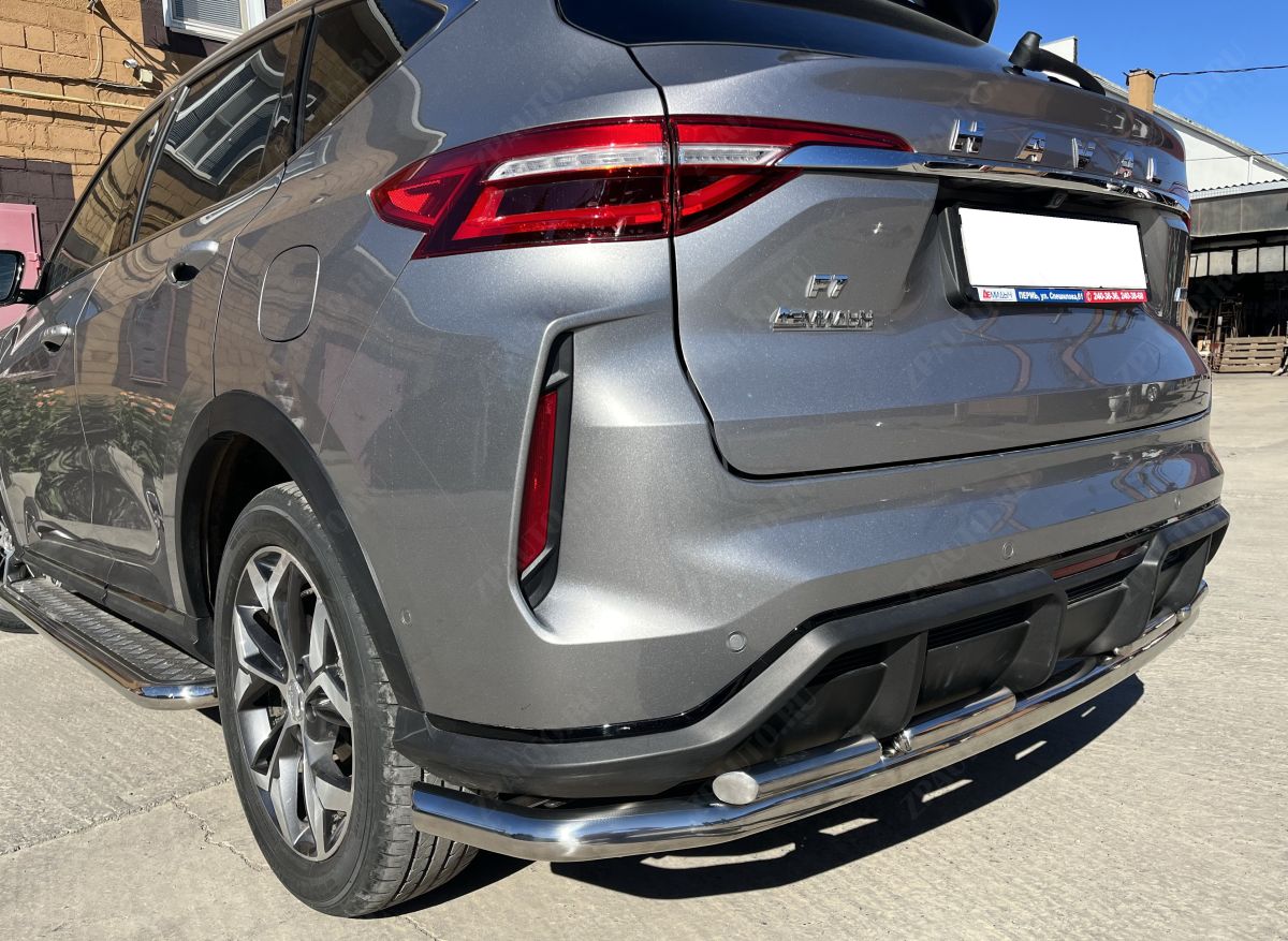 Защита заднего бампера угловая большая двойная для автомобиля HAVAL F7 2022 Рестрайлинг арт. GWF7.22.22-2