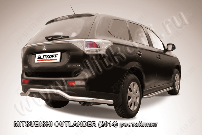 Защита заднего бампера d57 волна длинная Mitsubishi Outlander (2014-2015) Black Edition, Slitkoff, арт. MOUT14-009BE