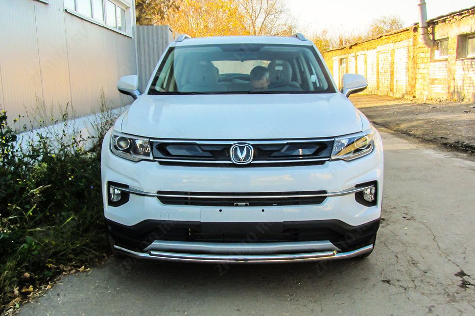 Защита переднего бампера d42+d32 двойная Changan CS35Plus (2018-2023) , Slitkoff, арт. CHANCS35P-002