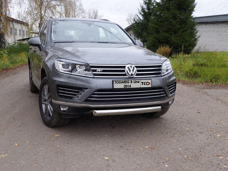 Защита передняя нижняя (овальная) 75х42 мм для автомобиля Volkswagen  Touareg R-Line 2014, TCC Тюнинг VWTOUARRL14-13