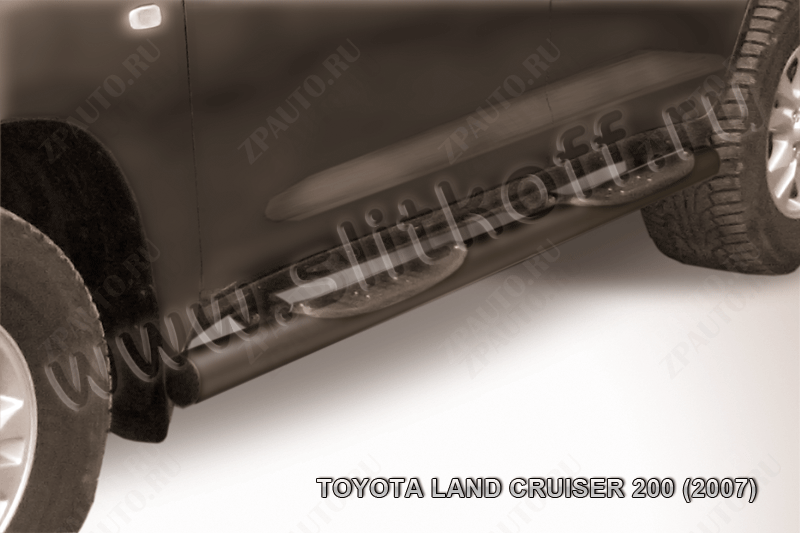 Защита порогов d76 с проступями черная Toyota Land Cruiser 200 (2007-2012) , Slitkoff, арт. TLC2-015B