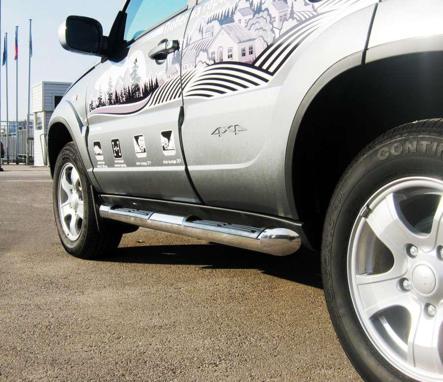 Пороги труба d76 с накладками вариант 1 для Chevrolet Niva 2009 Bertone, Slitkoff NBT-0011851