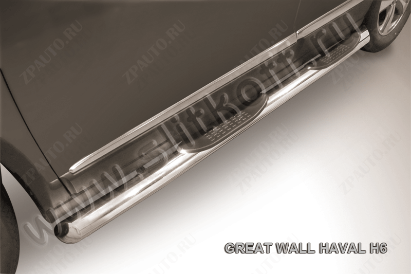 Защита порогов d76 с проступями со скосами 45 градусов завальцованными Haval H6 (2014-2020) Black Edition, Slitkoff, арт. HavH6007BE