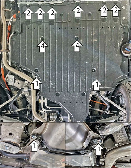 Защита алюминиевая Мотодор (Задний электромотор, Трубки охлаждения электромотора), 4 мм,  Voyah Dream  2021- арт. 348609