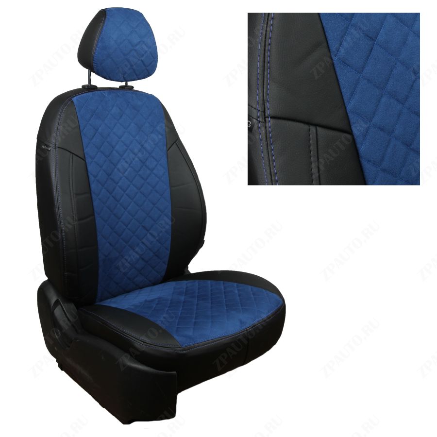 Чехлы для Hyundai Tucson с IV 20г., Алькантара ромб, (Черный + Синий), Autopilot арт. kha-htuc5c20-hytuc20-chesi-ar