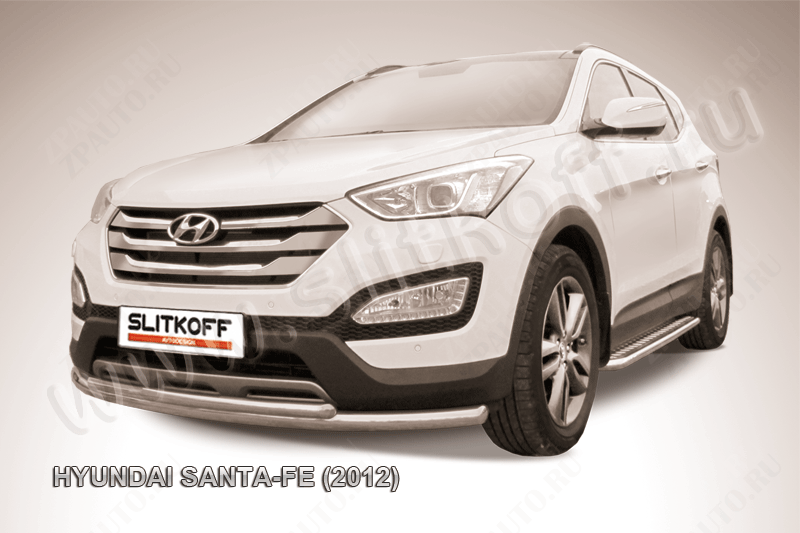 Защита переднего бампера d57+d42 двойная Hyundai Santa-Fe (2012-2018) , Slitkoff, арт. HSFT12-002