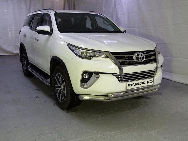 Защита передняя нижняя (двойная) 76,1/60,3 мм для автомобиля Toyota Fortuner 2017-, TCC Тюнинг TOYFORT17-20