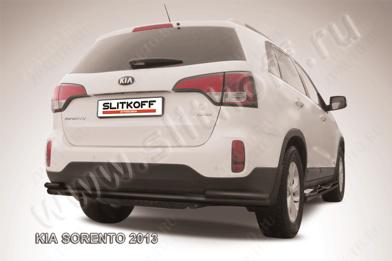 Защита заднего бампера d57+d42 двойная черная Kia Sorento (2012-2021) , Slitkoff, арт. KS13-011B