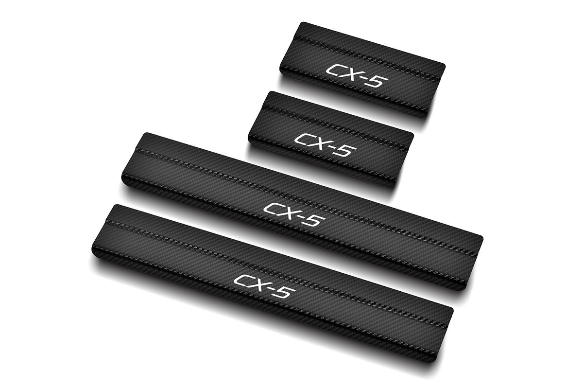 Накладки на пороги RUSSTAL (нерж., карбон, надпись) MZDCX517-06 для MAZDA CX-5 2017-