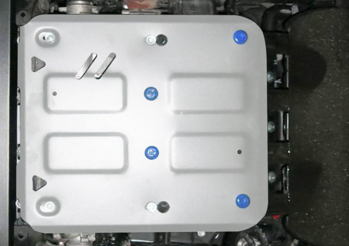 Защита картера Rival для Volkswagen Amarok I рестайлинг 2016-2019 (установка только на а/м со штатной защитой), штампованная, алюминий 4 мм, с крепежом, 333.5851.1