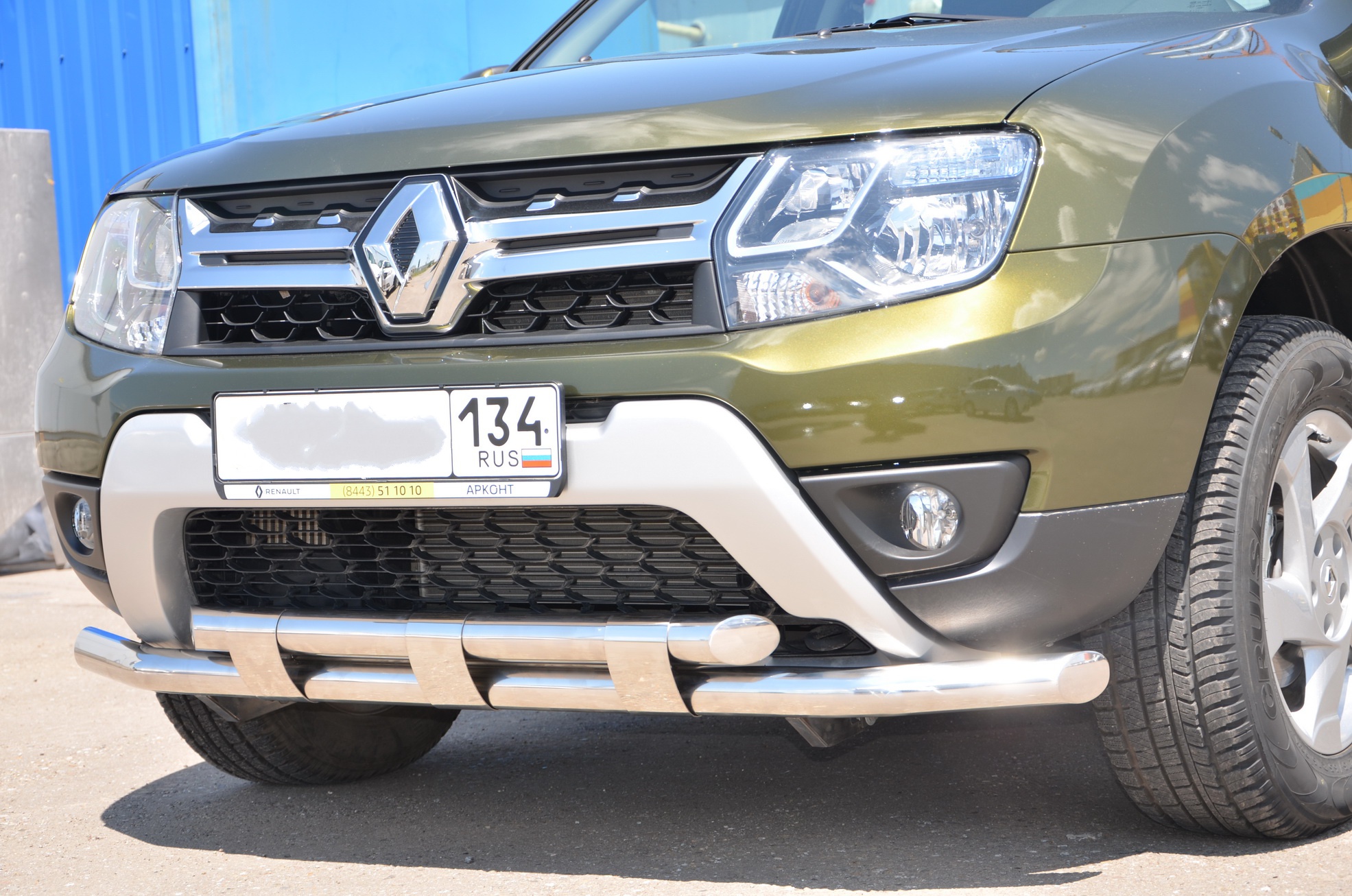 Защита переднего бампера с декором для автомобиля RENAULT Duster 2011, Россия RD.11.03-1