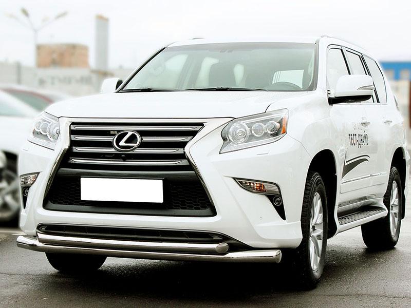 Дуга передняя по низу бампера d-76+60 радиусная двойная для Lexus GX 460 2014, Технотек GX13_1