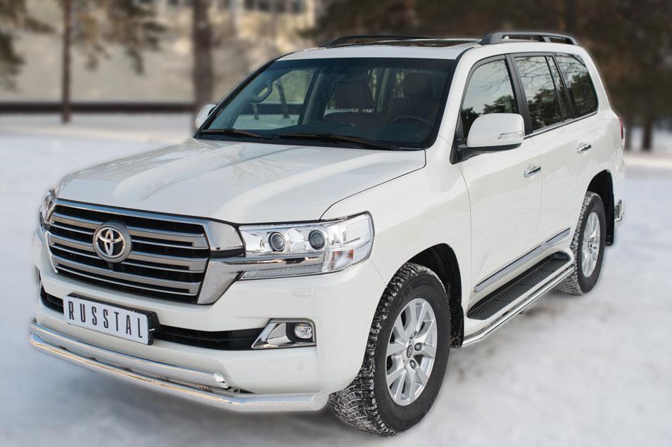 Защита переднего бампера d76/75x42 с декоративным пазом для Toyota Land Cruiser 200 2015, Slitkoff TLCZ-002161