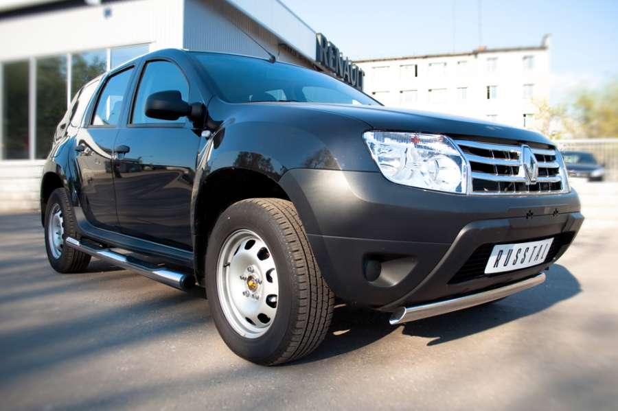 Пороги труба d76 с накладками вариант 2 для Renault Duster 4x2, Slitkoff RD2T-0004392