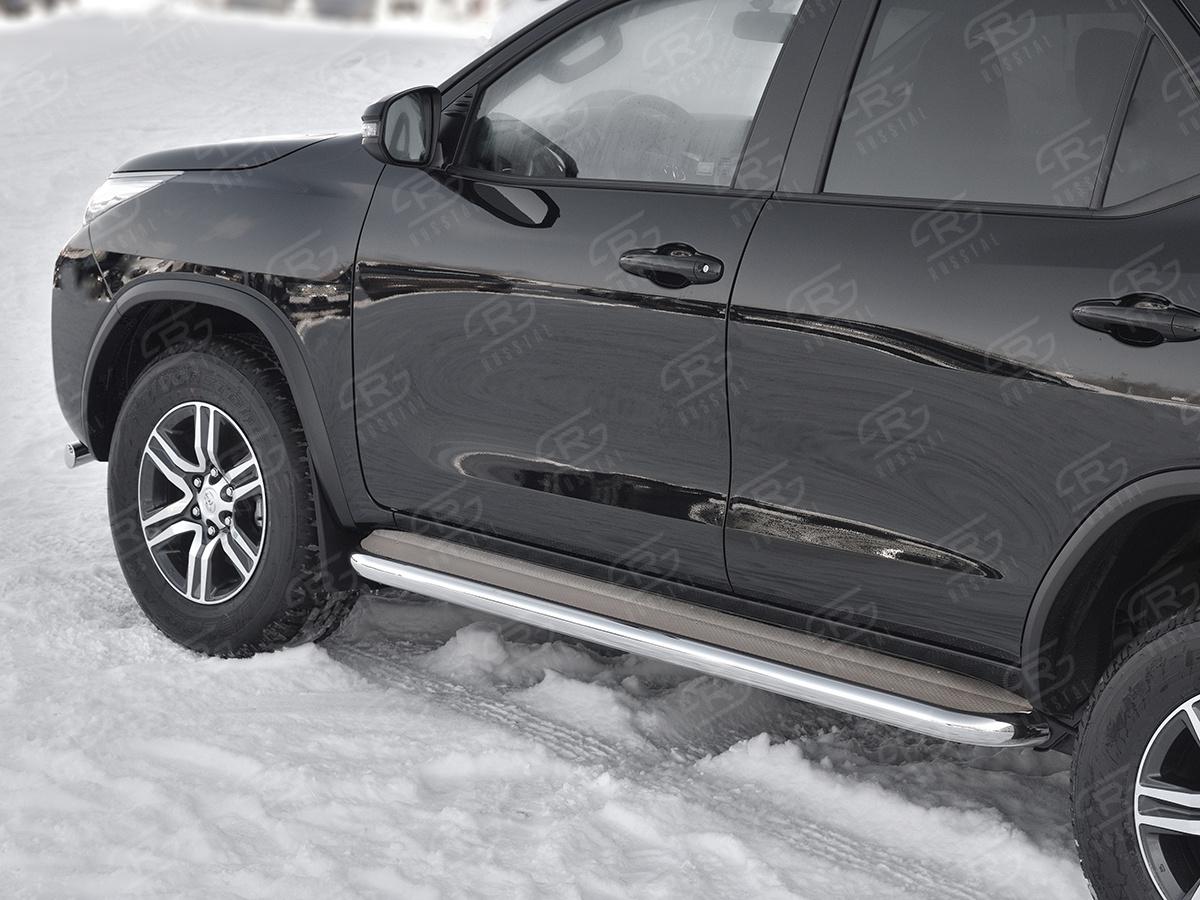 TOYOTA FORTUNER 2020- Пороги труба d57 с листом (Лист нерж, проф. нерж) (вариант 3) TFRL-0035313