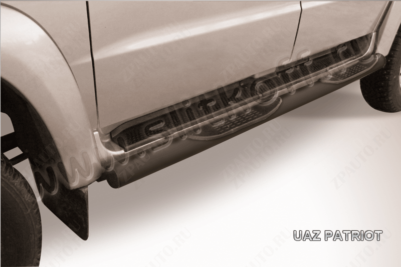 Защита порогов d76 с проступями черная Uaz Patriot (2005-2014) , Slitkoff, арт. UP007B