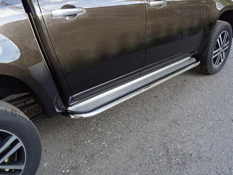 Пороги с площадкой (нерж. лист) 75х42 мм для автомобиля Mercedes-Benz X-Class 2018-, TCC Тюнинг MERXCL18-16