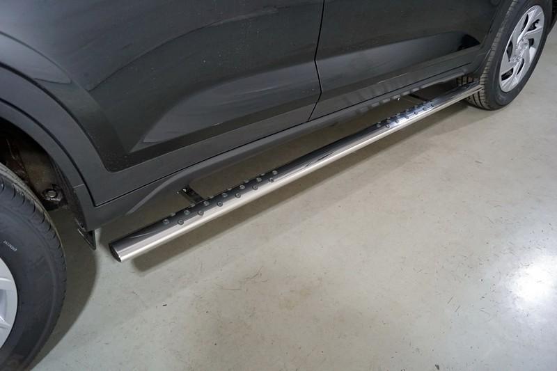 Пороги овальные с проступью 75х42 мм для автомобиля Hyundai Creta 2021- арт. HYUNCRE21-17