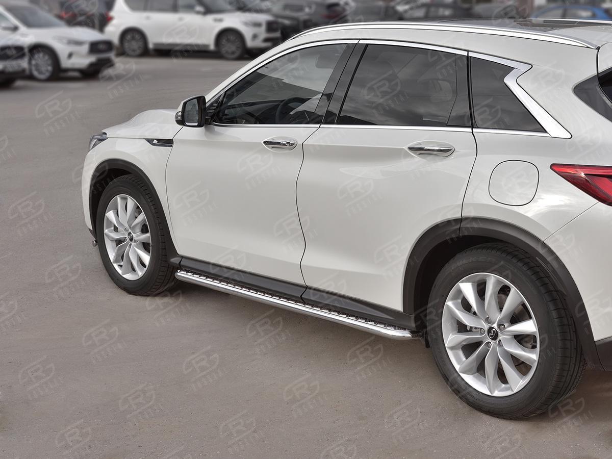 Пороги труба d42 с листом (Лист алюм, проф. нерж)  для автомобиля Infiniti QX50 2018, Slitkoff IQX5L-0030811