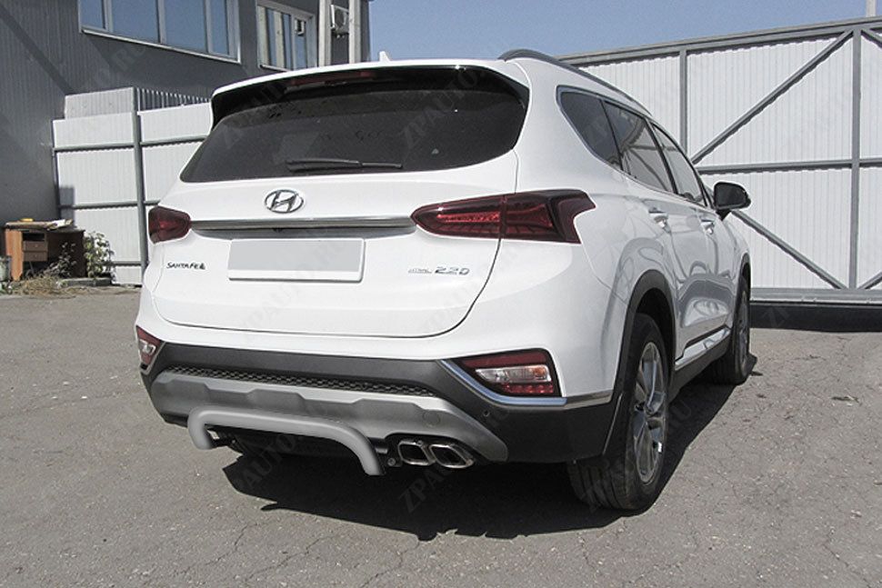 Защита заднего бампера d57 скоба серебристая Hyundai Santa-Fe (2018-2021) , Slitkoff, арт. HSFT18-006S