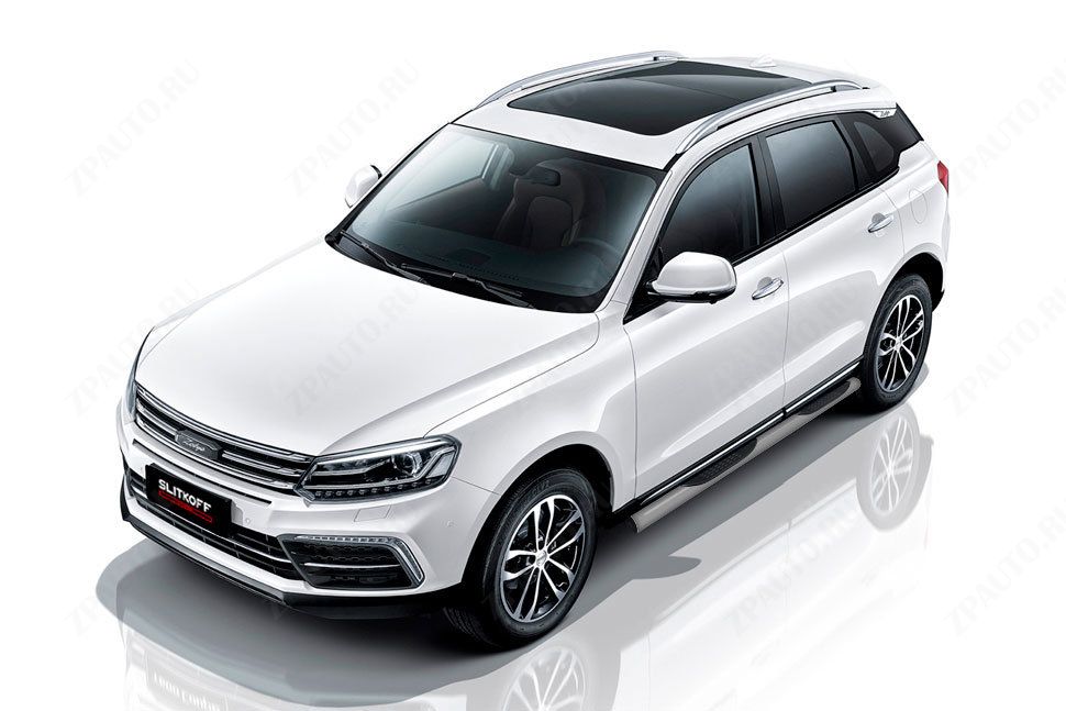 Защита порогов d76 с проступями серебристая Zotye Coupa (2013-2023) , Slitkoff, арт. ZOTCOP-004S