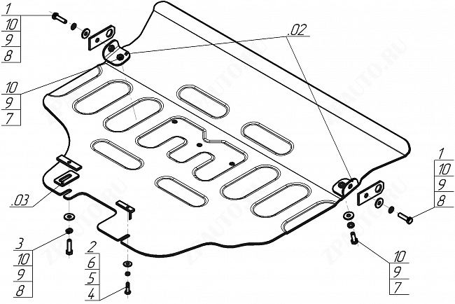 Защита алюминиевая Мотодор (Двигатель), 5 мм, алюминий для Subaru Outback 2021- арт. 32237
