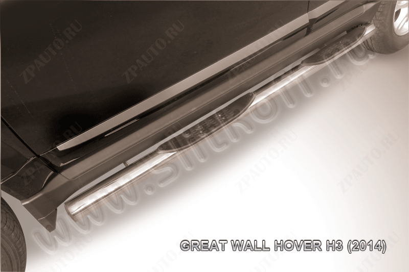 Защита порогов d76 с проступями Great Wall Hover H3 (2014-2016) Black Edition, Slitkoff, арт. GWHNR-H3-004BE