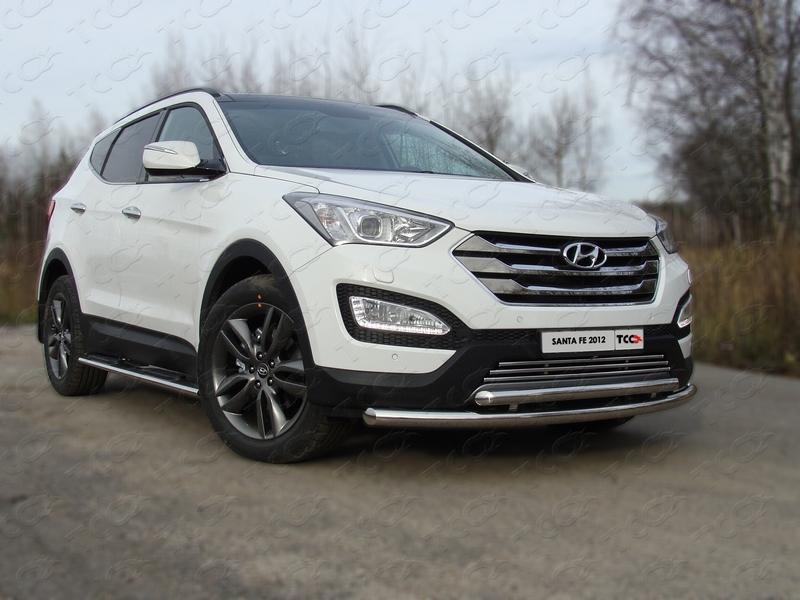 Защита передняя нижняя 60,3/50,8 мм для автомобиля Hyundai Santa Fe (DM) 2012-2018, TCC Тюнинг HYUNSF12-02