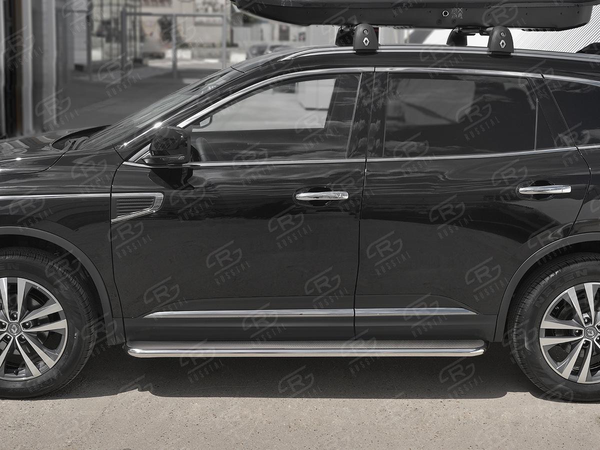 Пороги труба d42 с листом (Лист нерж, проф. нерж) (вариант 3) RKL-0029753 для автомобиля RENAULT KOLEOS 2017-, Slitkoff