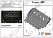 Защита  радиатора для Mitsubishi L200 2015-2016.07  V-all , ALFeco, сталь 1,5мм, арт. ALF14431st