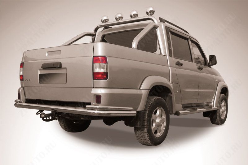 Защита заднего бампера d76+d42 двойная Uaz Pickup (2014-2023) Black Edition, Slitkoff, арт. UPpic14-010BE