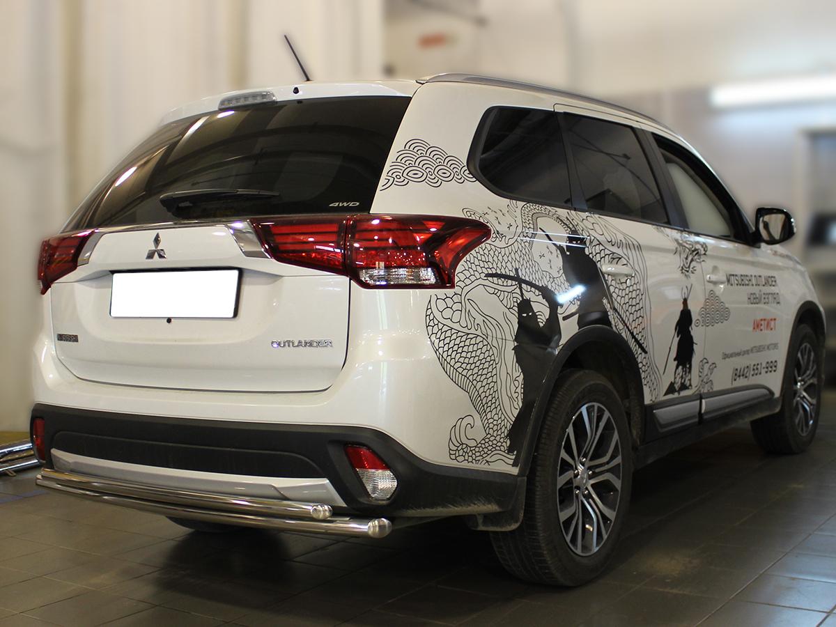 Защита заднего бампера двойная d-53+43 для автомобиля Mitsubishi Outlender 2015-2018г.в., Технотек, арт. MOU15_3.1