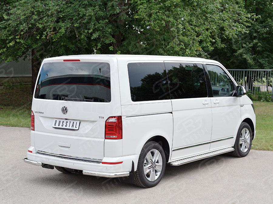 Защита заднего бампера уголки d57 Volkswagen Transporter T6 2015 Caravelle/Multivan короткая база, Slitkoff VCTZ-002323