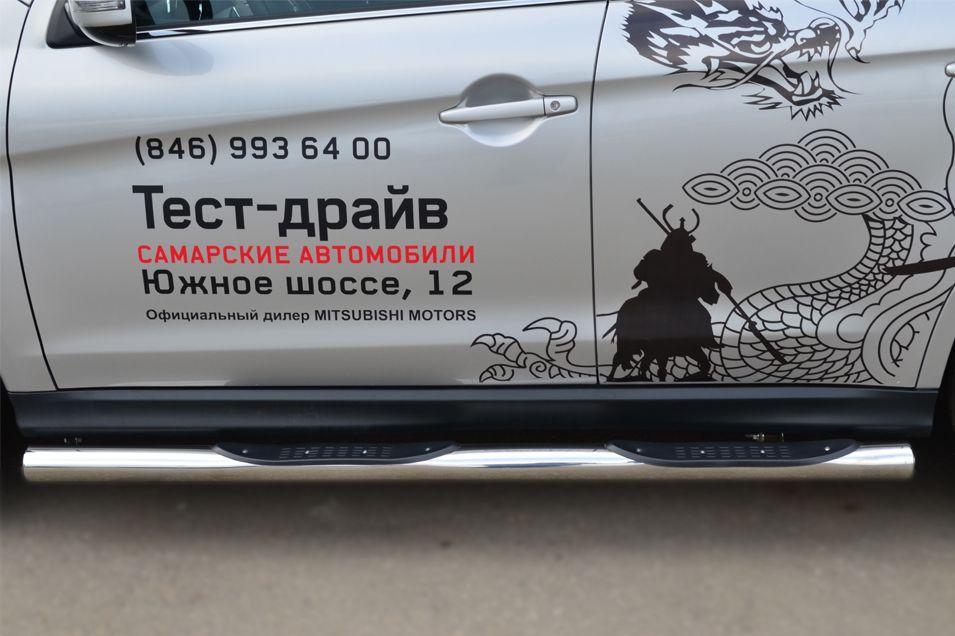 Пороги труба d76 с накладками вариант 3 для Mitsubishi ASX 2013, Slitkoff MAST-0013253