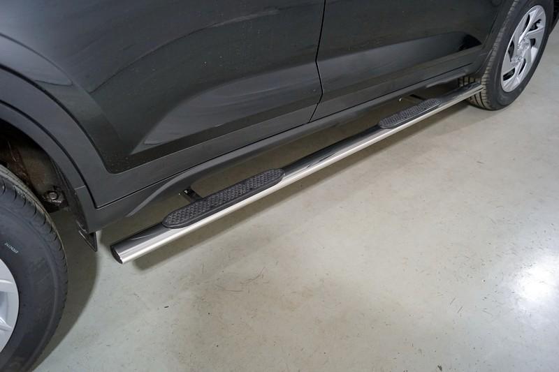 Пороги овальные с накладкой 75х42 мм для автомобиля Hyundai Creta 2021- арт. HYUNCRE21-15