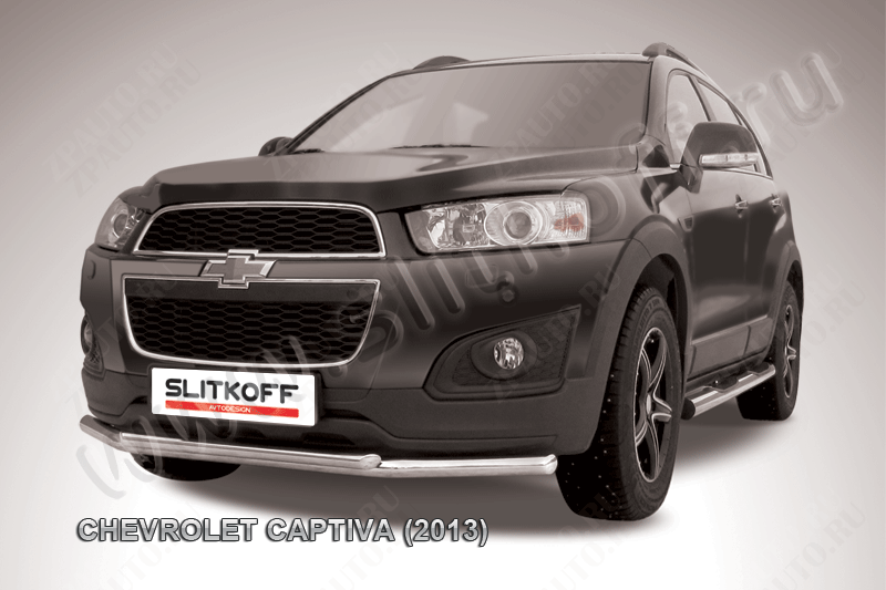 Защита переднего бампера d57+d42 двойная Chevrolet Captiva (2013-2016) Black Edition, Slitkoff, арт. CHCap13-001BE