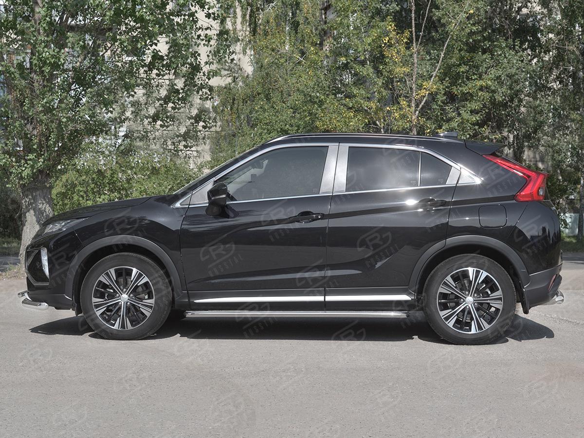 Пороги труба d42 с листом (Лист алюм, проф.сталь)  для автомобиля Mitsubishi ECLIPSE CROSS 2018, Slitkoff MEL-0030472