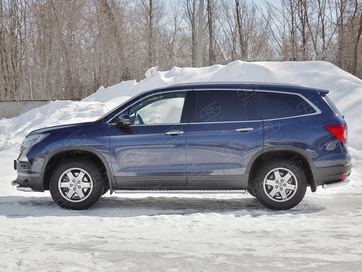 Пороги труба 120х60 овал с проступью на Honda Pilot III 2015, Slitkoff HPO-002924