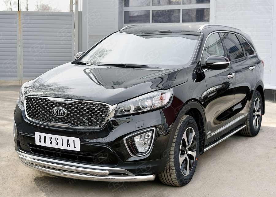 Пороги труба d75х42 овал с проступью KIA Sorento Prime CRDI 2015, Slitkoff KSPO-002212