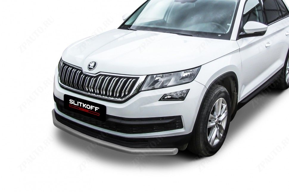 Защита переднего бампера D57 серебристая Skoda Kodiaq (2016-2021) , Slitkoff, арт. SKKOD-002S