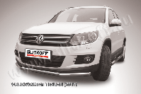 Защита переднего бампера d57+d42 двойная Volkswagen Tiguan (2011-2016) Black Edition, Slitkoff, арт. VWTIG-003BE